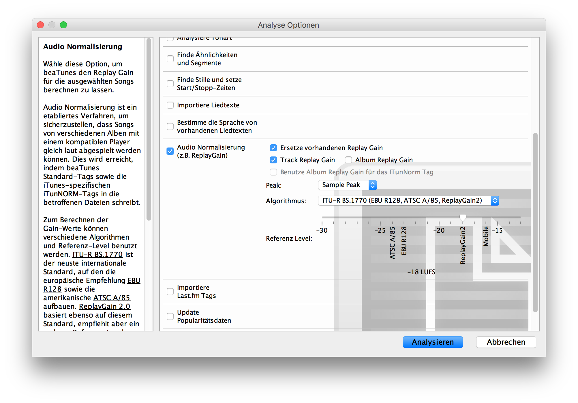 beaTunes ReplayGain Optionen